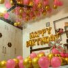 Pink & Gold Balloon Decoration For Birthday At Home