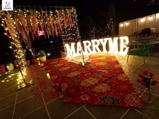 Grand Marry Me Proposal Decoration 001 Marriage Proposal Decoration On Rooftop In Delhi
