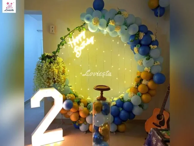 Blue & Golden Pastel Balloon Ring Theme Decoration
