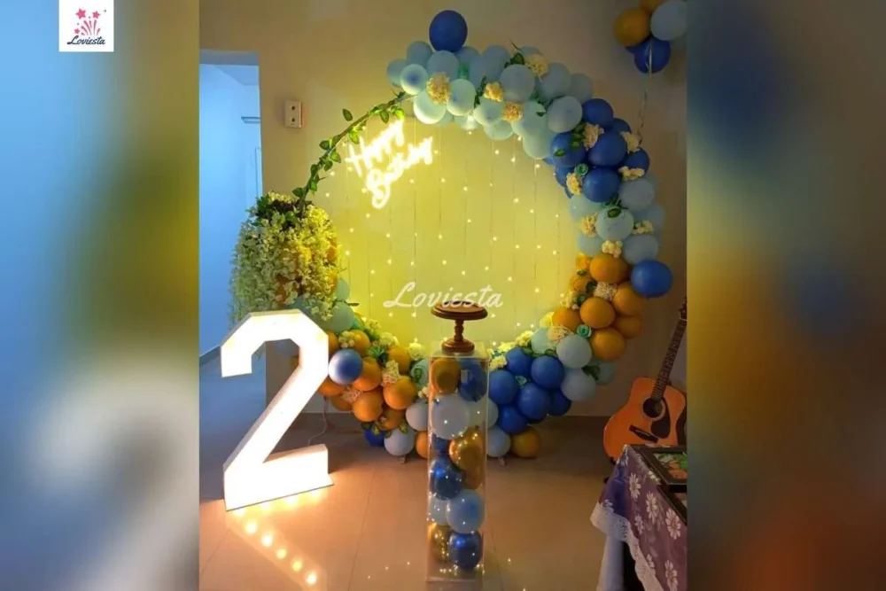 Blue & Golden Pastel Balloon Ring Theme Decoration 1
