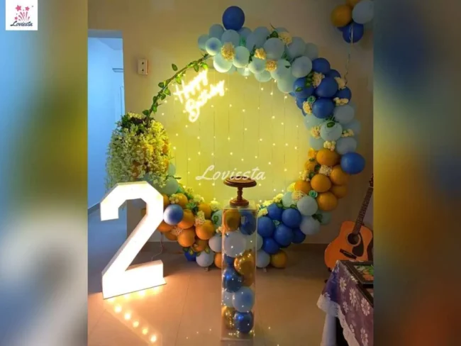 Blue & Golden Pastel Balloon Ring Theme Decoration 1