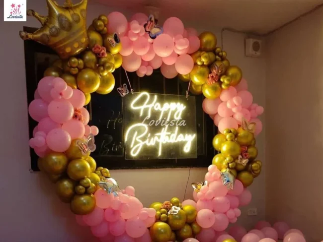 Pink & Gold Balloon Ring Birthday Decoration 002