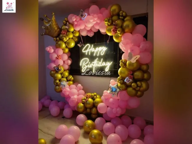 Pink & Gold Balloon Ring Birthday Decoration 004