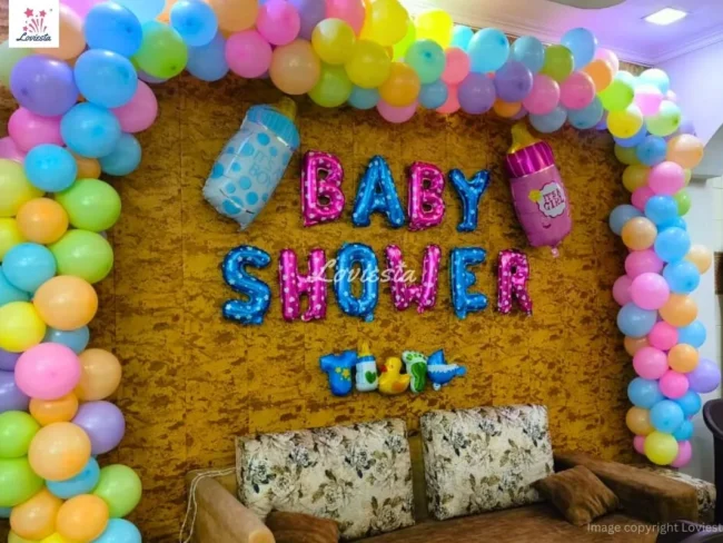 Baby Shower Pastel Balloon Arch Decoration At Home