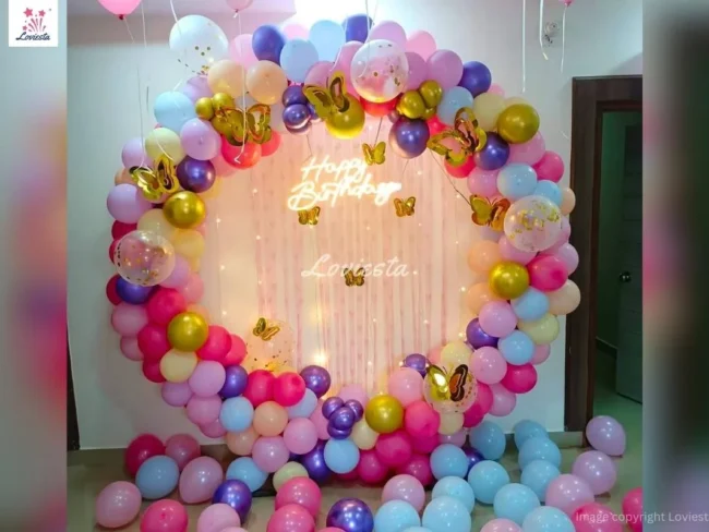 Butterfly Theme Balloon Ring Decoration For Birthday At Home 001 Butterfly Theme Balloon Ring Decoration For Birthday At Home