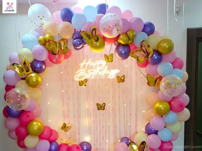 Butterfly Theme Balloon Ring Decoration For Birthday At Home 002