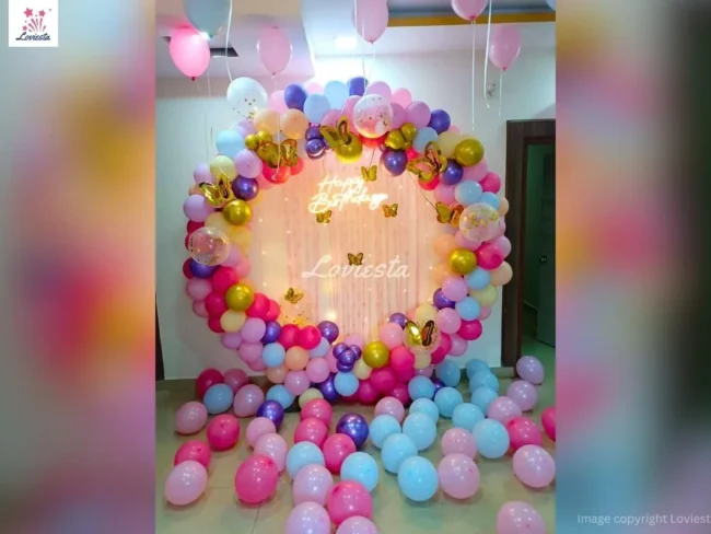 Butterfly Theme Balloon Ring Decoration For Birthday At Home 004