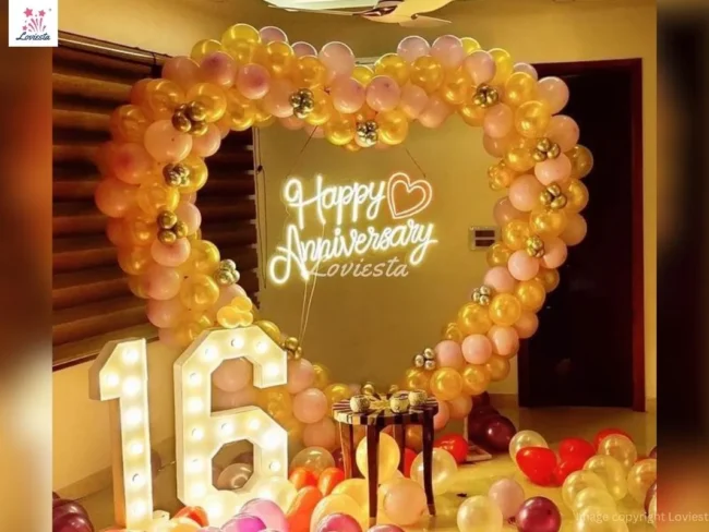 Endearing Anniversary Decoration In Heart Frame At Home