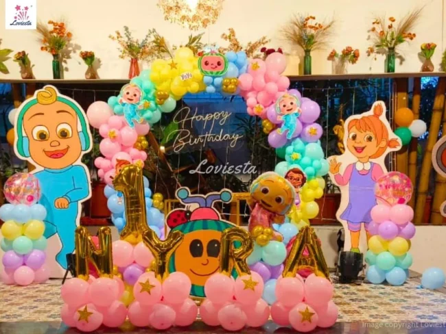 Premium Cocomelon Kids Birthday Theme Decoration At Party Hall