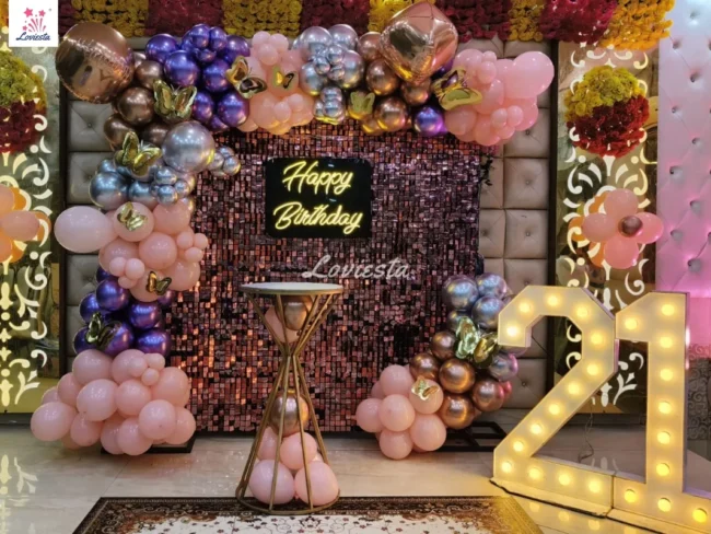Premium Shimmer Backdrop Balloon Decoration At Home