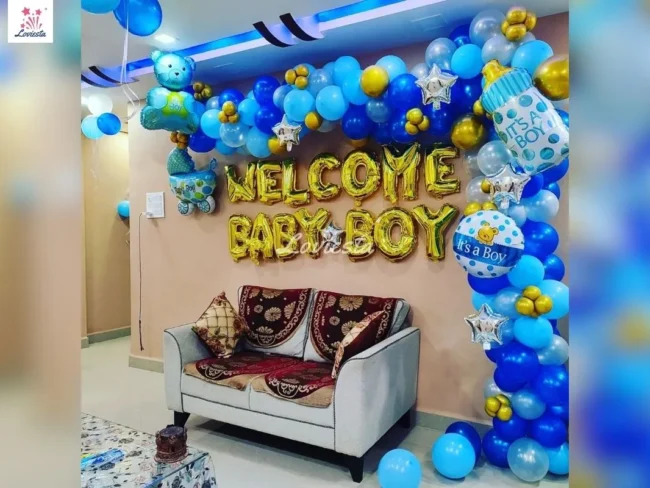 Welcome Baby Half Arch Balloon Decoration At Home 001 Welcome Baby Half Arch Balloon Decoration At Home