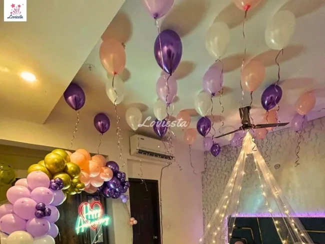 Adoring Anniversary Decoration With Balloon Ring & Canopy At Home 004