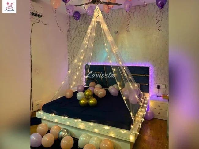 Adoring Anniversary Decoration With Balloon Ring & Canopy At Home 005