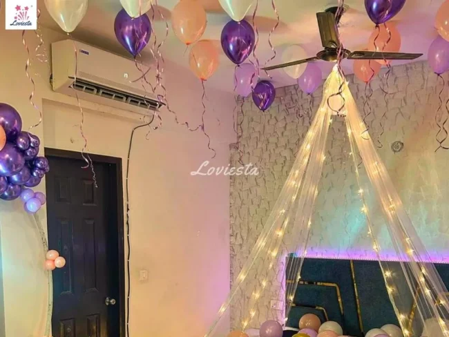 Adoring Anniversary Decoration With Balloon Ring & Canopy At Home 006