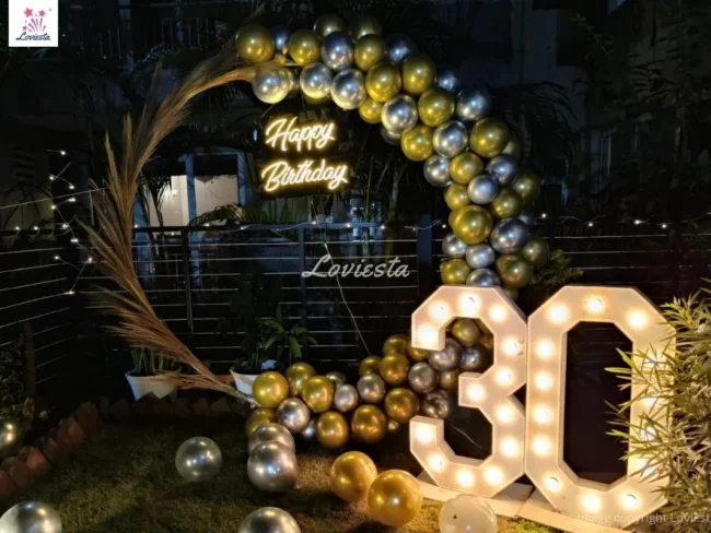 Classy Gold & Silver Chrome Balloon Ring Decoration For Birthday 002