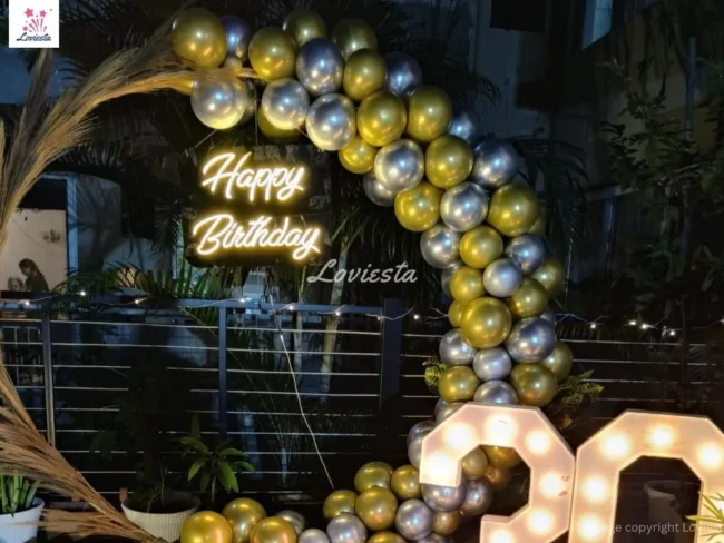 Classy Gold & Silver Chrome Balloon Ring Decoration For Birthday 003