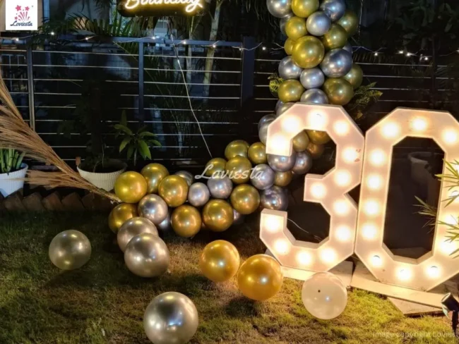 Classy Gold & Silver Chrome Balloon Ring Decoration For Birthday 004