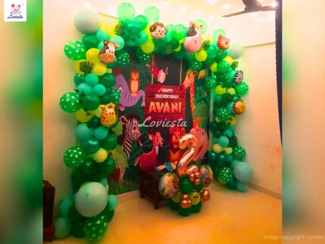Jungle Theme Balloon Decoration For Kids Birthday 001 Jungle Theme Balloon Decoration For Kids Birthday In Party Hall 002