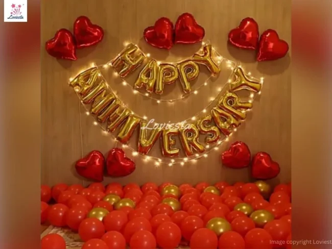 Red & Gold Theme Anniversary Decoration At Home