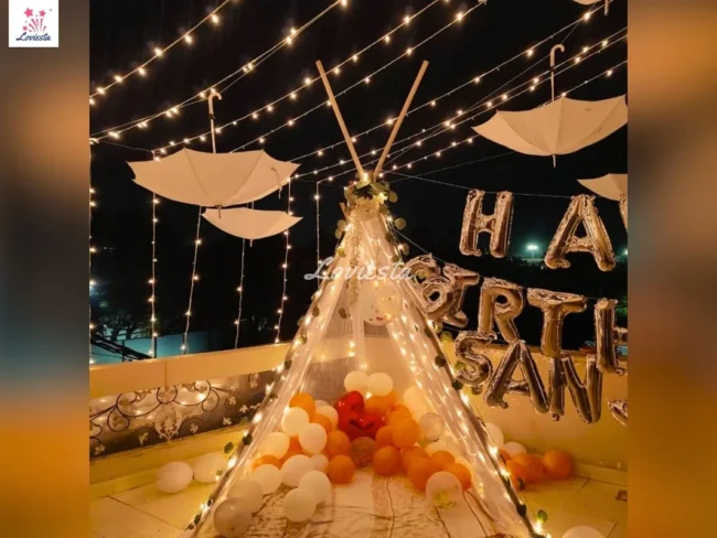 Umbrella Decoration With Frame Canopy on Rooftop At Home 001 Umbrella Decoration With Frame Canopy on Rooftop At Home