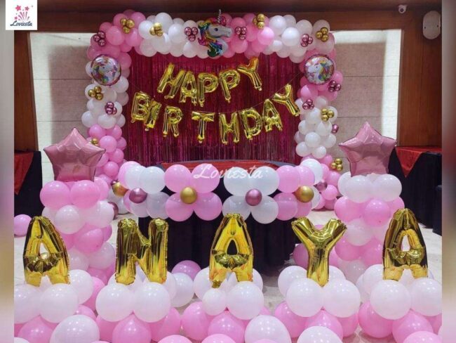 Unicorn Theme Birthday Decoration In Party Hall